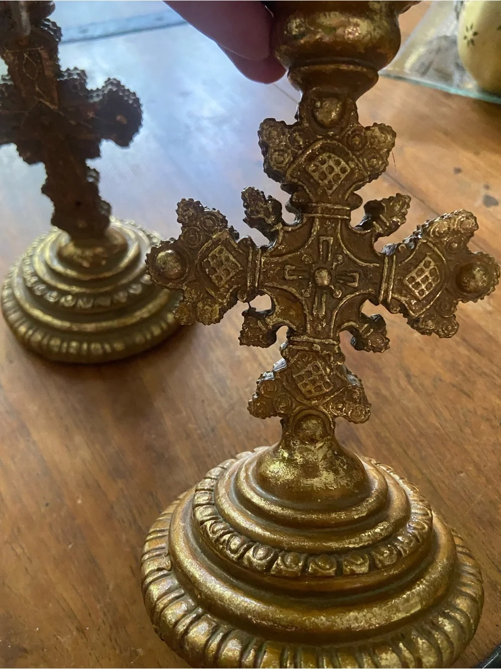 Gold Ornate Cross Candle Holders - Decorative Home Accent